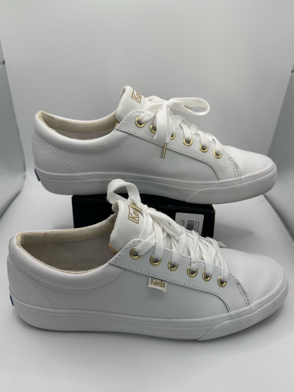 Keds White Leather Sneakers Gold Hardware Streetwear Urban Clean Girl Retro 8.5